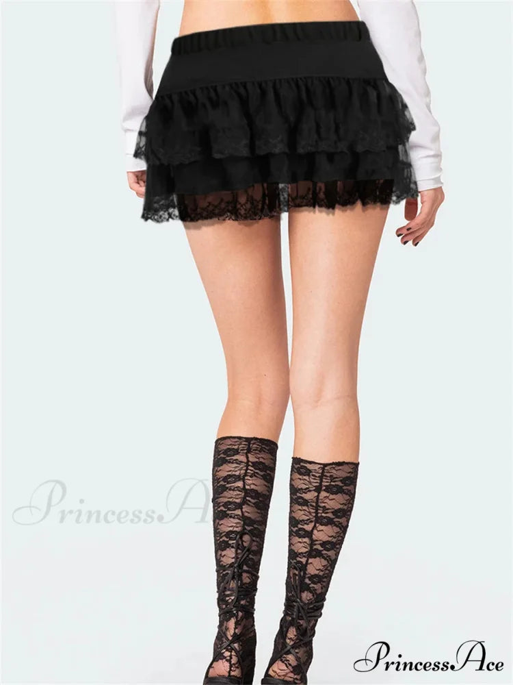 Ribbon Lace Patchwork Mid-Waist Skirt skirts-250223