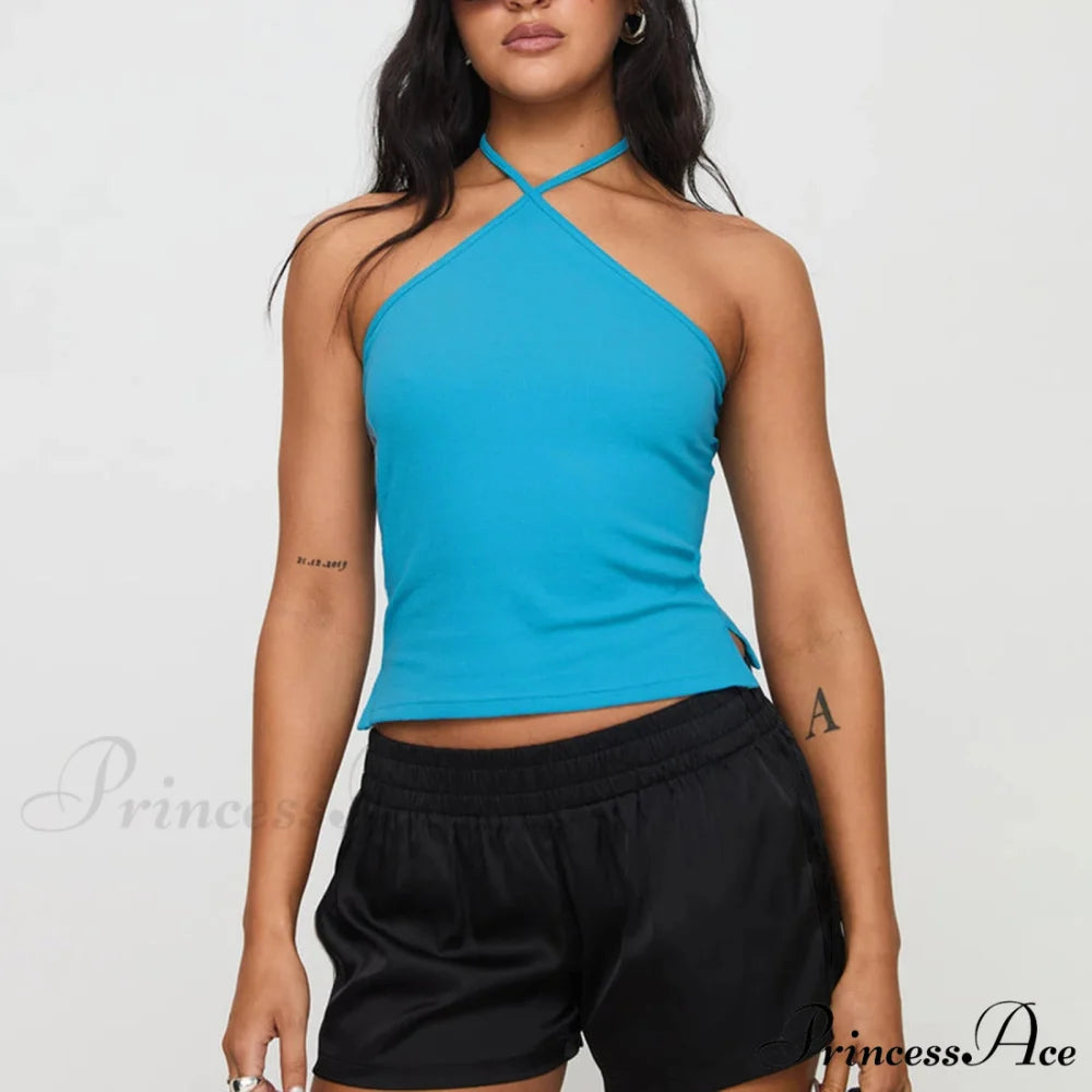 Ribbon Lace Trim Enchanting Crop Top Blue / S croptop-250223