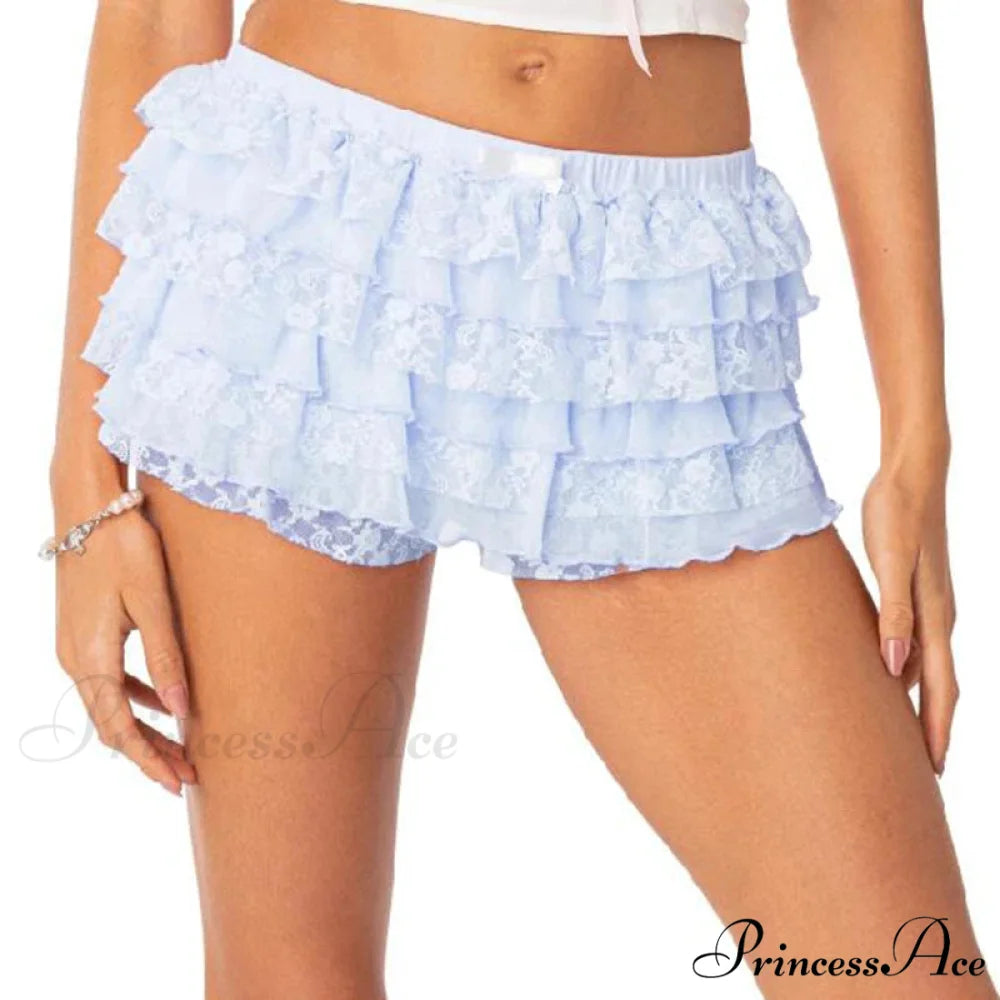 Ribbon Lace Trim Japanese Street Style Brief blue3 / S short-250223