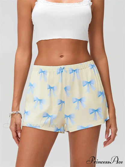 Ribbon Pattern Stretchy Sleep Short white / S short-250223
