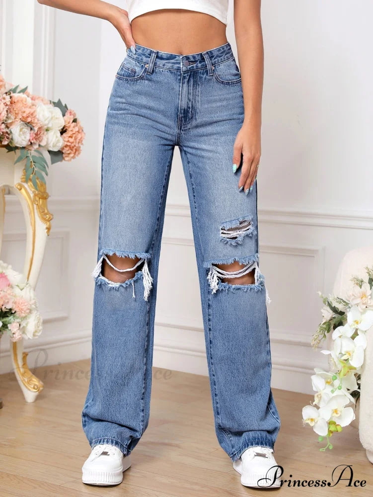 Ripped Straight Leg Jeans