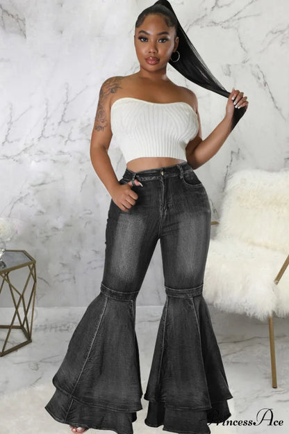 Rise Flares Tiered High Jeans Black / S