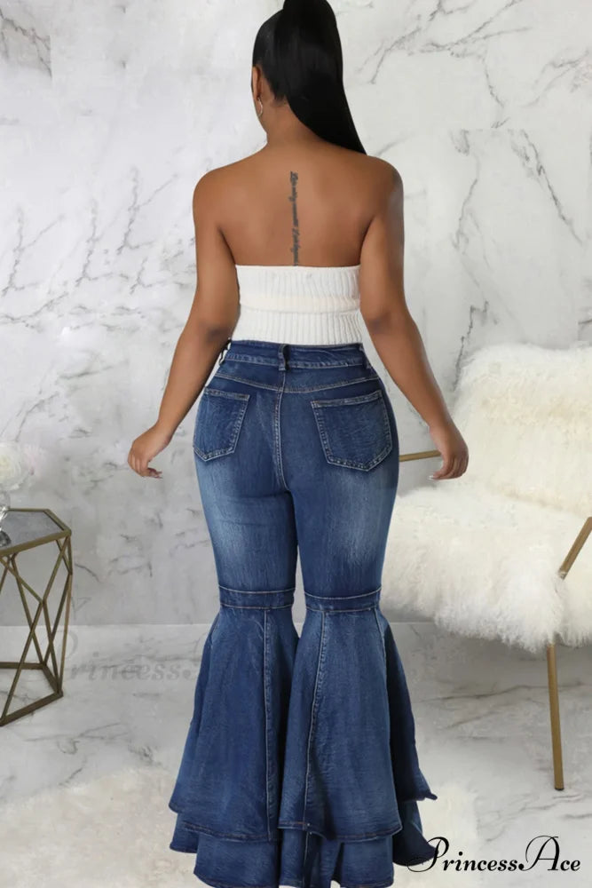 Rise Flares Tiered High Jeans Blue / 2XL
