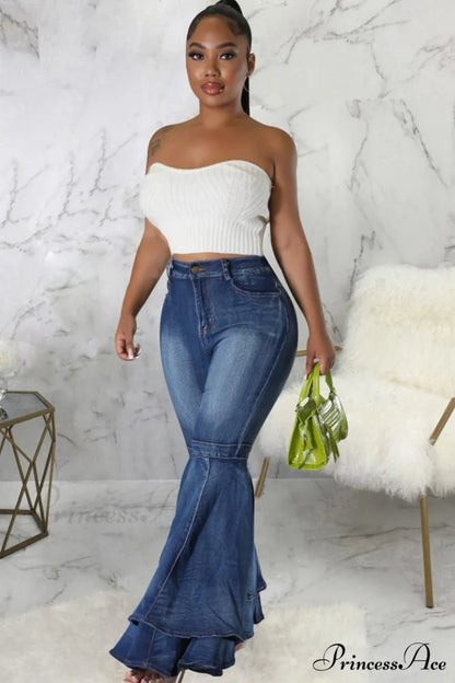 Rise Flares Tiered High Jeans Blue / L