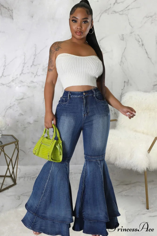 Rise Flares Tiered High Jeans Blue / S