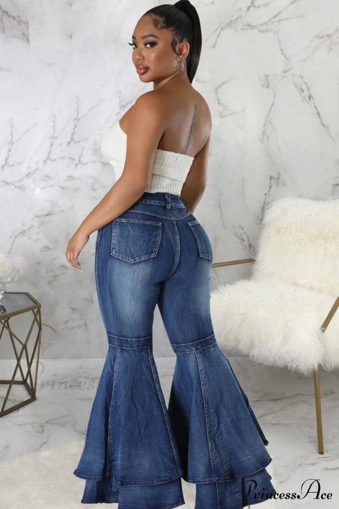 Rise Flares Tiered High Jeans Blue / XL