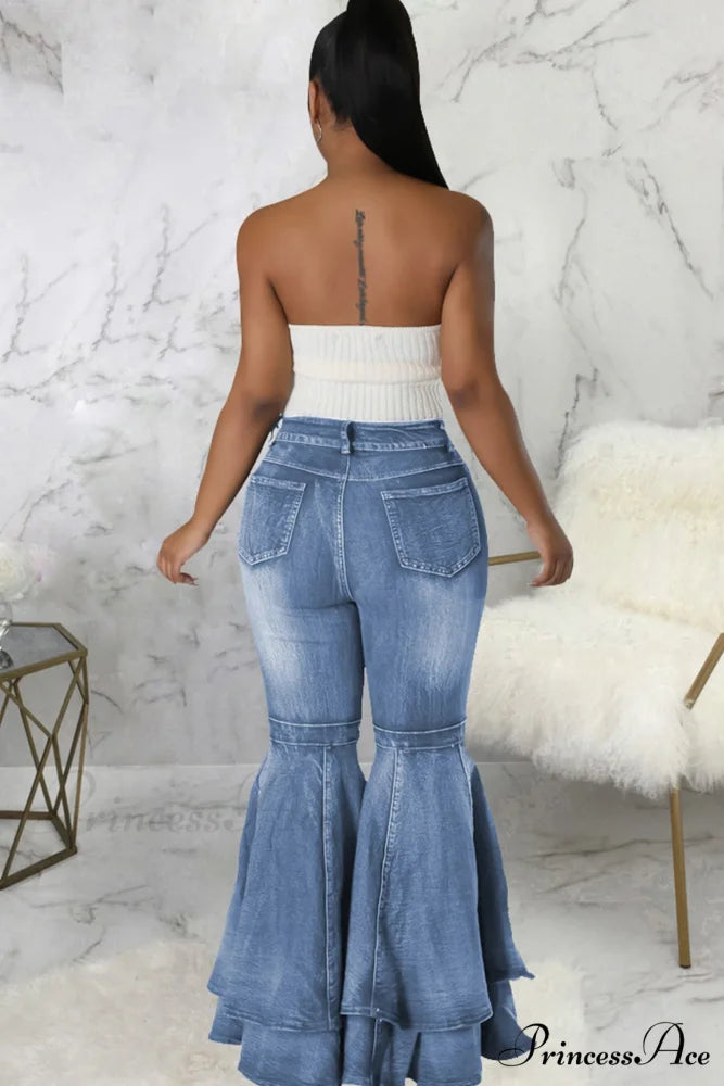 Rise Flares Tiered High Jeans Light Blue / 2XL