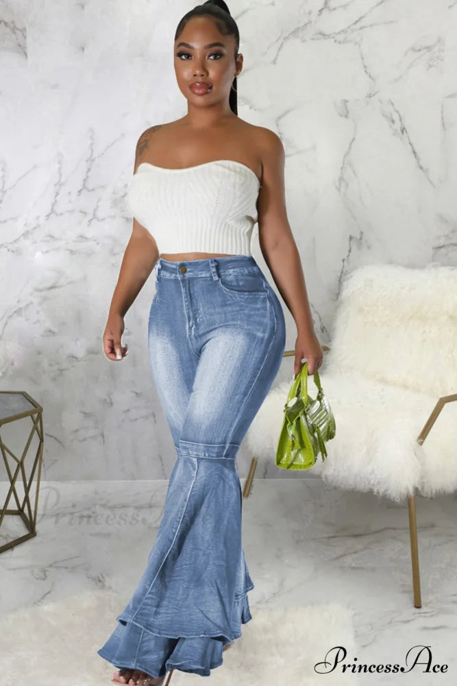 Rise Flares Tiered High Jeans Light Blue / L