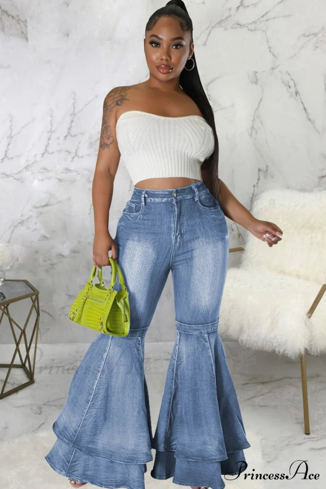 Rise Flares Tiered High Jeans Light Blue / M
