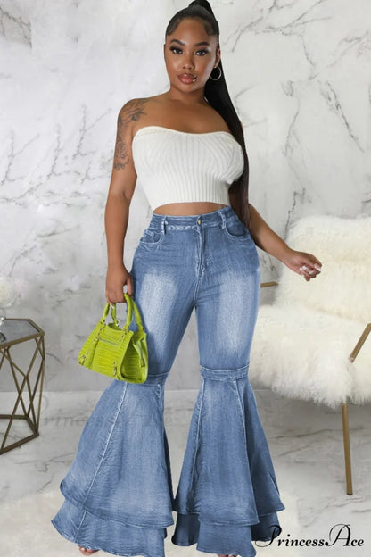 Rise Flares Tiered High Jeans Light Blue / M