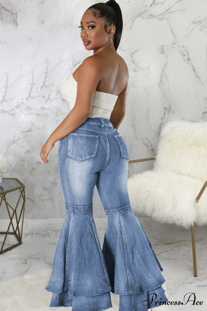 Rise Flares Tiered High Jeans Light Blue / XL