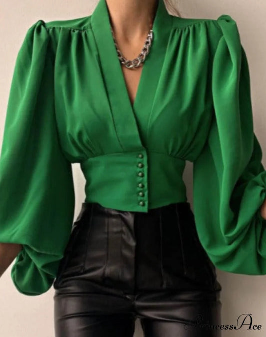 RITA BUTTON SHIRT Green / S
