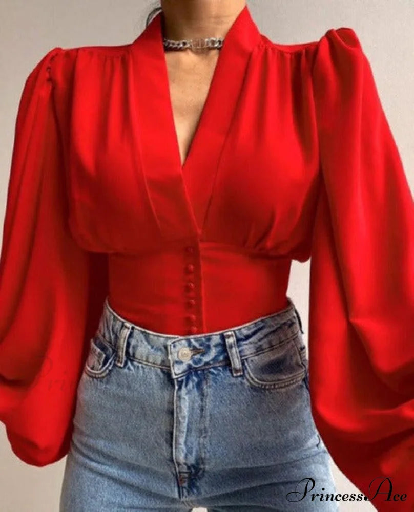 RITA BUTTON SHIRT Red / S