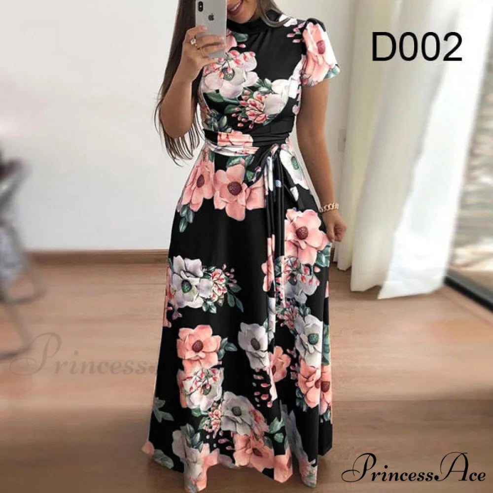 Robe Dresses Autumn Casual Full-Length Long Plus Size Flower Sashes Slim Arm Design Party Gown Spring S-5XL black / S