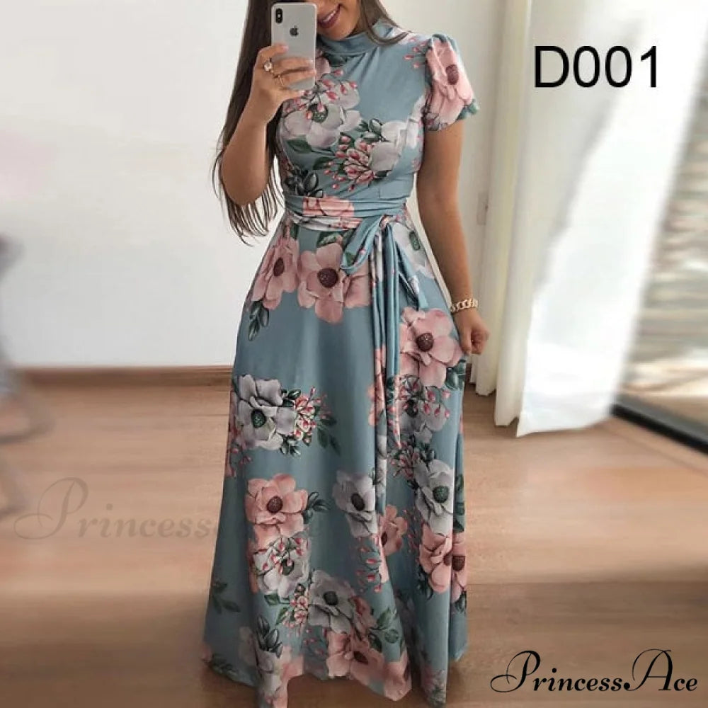 Robe Dresses Autumn Casual Full-Length Long Plus Size Flower Sashes Slim Arm Design Party Gown Spring S-5XL green / S