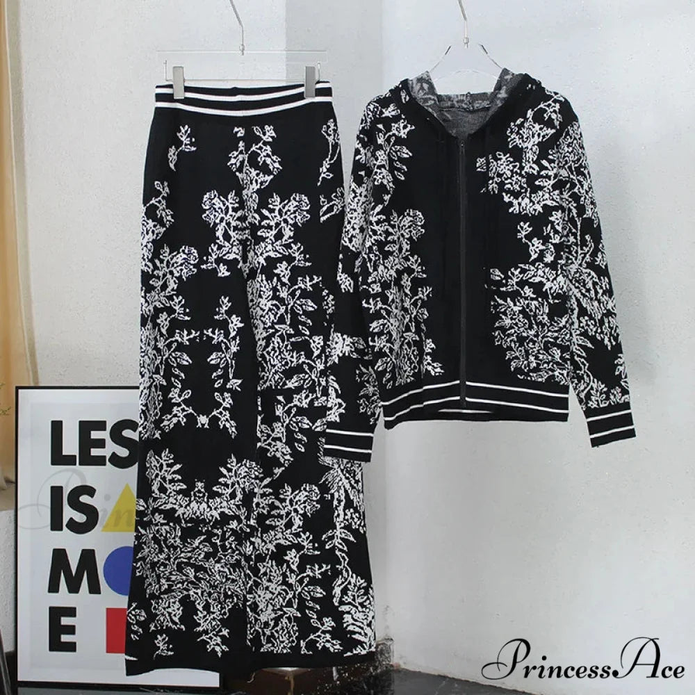 ROMANA KNITTED Stylish TWO PIECE SET Black / One Size