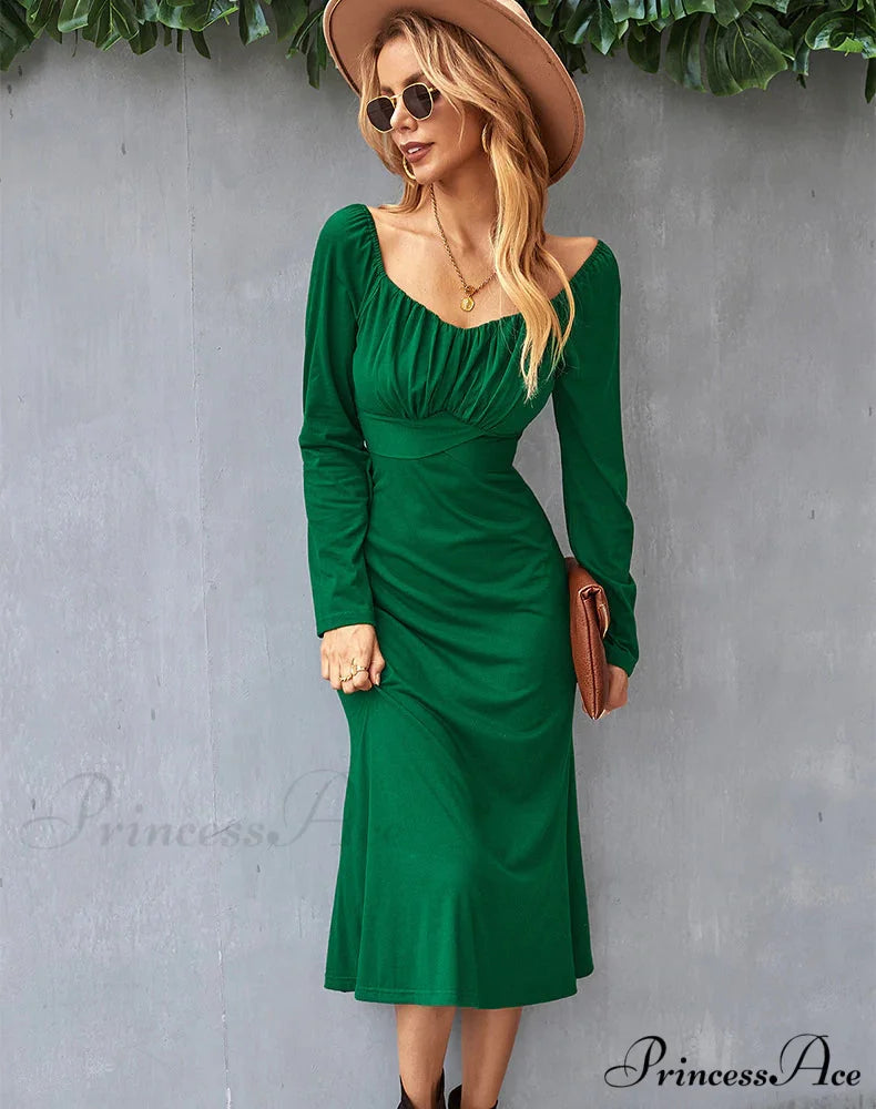 ROMANTIC DRESS - SOLID COLOR BOTTOMING S / green