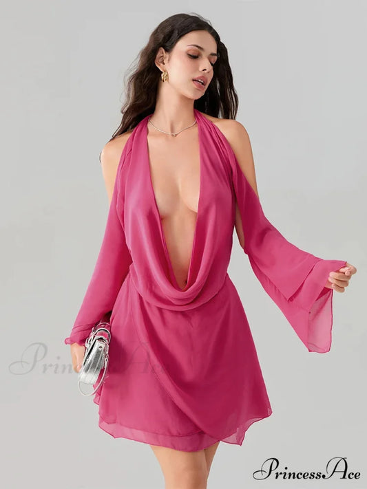 Rope Fasten-Up Draped Neck Short Dress minidress-250223