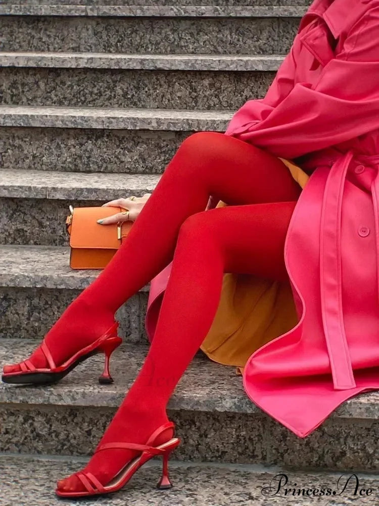 ROSALIN Elegant TIGHTS Red / One Size