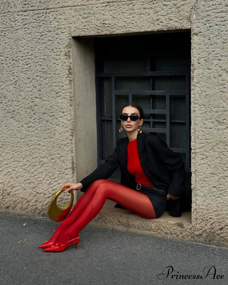 ROSALIN Elegant TIGHTS Red / One Size