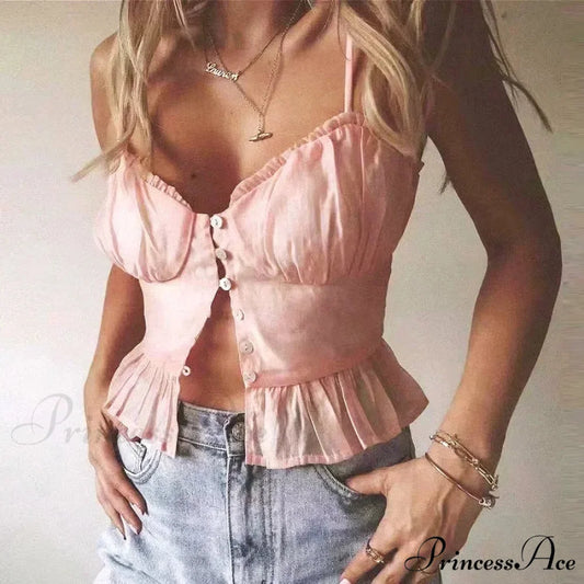 Rose Cotton Button-Up Cropped Blouse croptop-250223