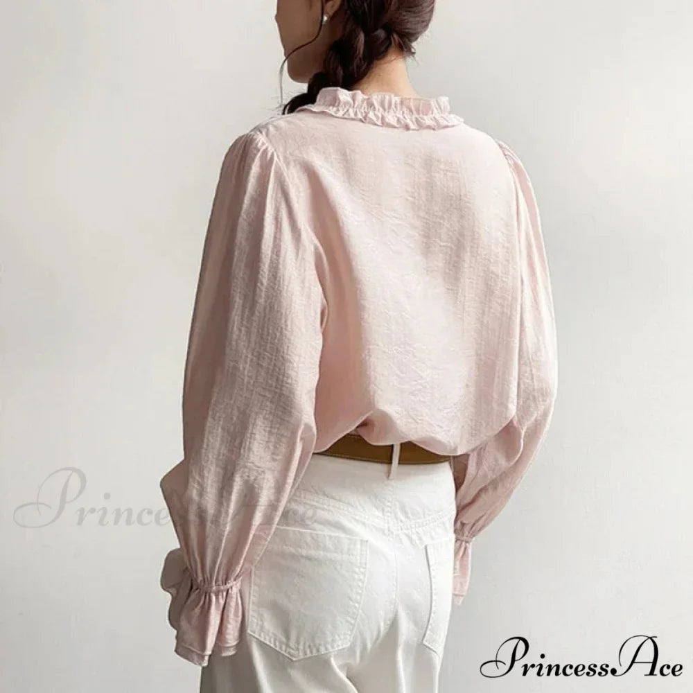 Rose Cotton Rayon Informal Extended Sleeve V-Neck Bohemian Top bohoblouse-250126