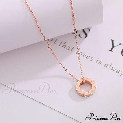 Rose Gold Roman Numeral Titanium Steel Necklace