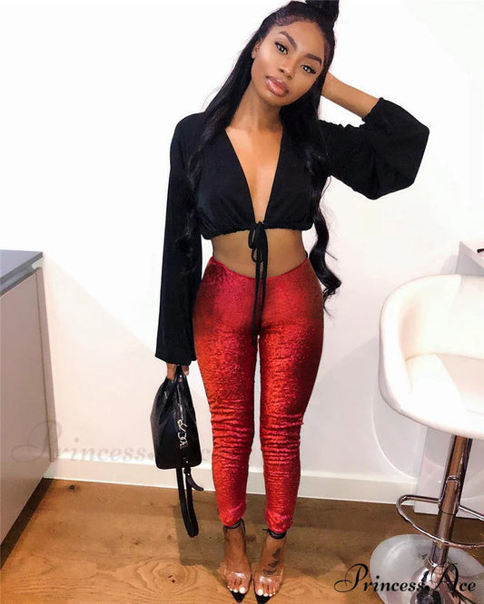 Rose Gold Sequin Slim Shiny Skinny Pencil Pants