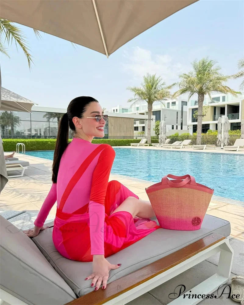 Rose Patchwork Zip Fastener One Piece Swimsuit onepiece-250223