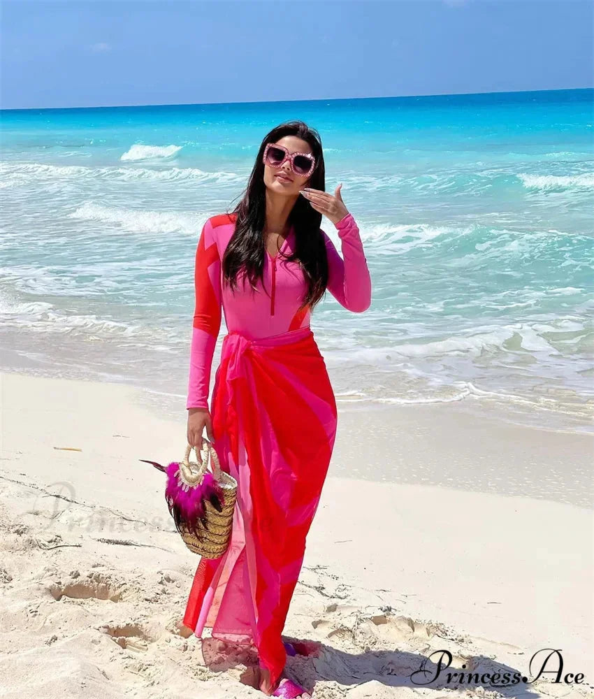 Rose Patchwork Zip Fastener One Piece Swimsuit onepiece-250223