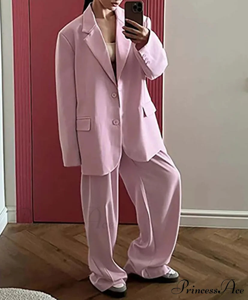 Rose Pockets Jacket Straight Pants Office Two Piece Set officetwopieceset-250223