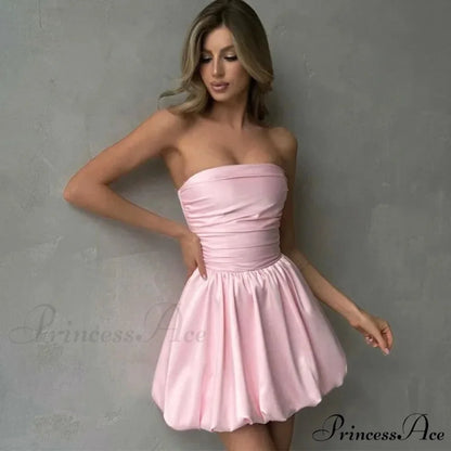 Rose Ruffled Single-Shoulder Short Dress Pink / S minidress-250223