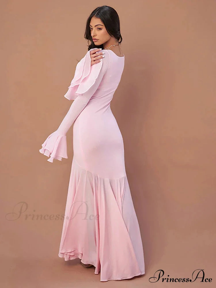 Rose Square Neckline Long Holiday Dress vacationdress-250223