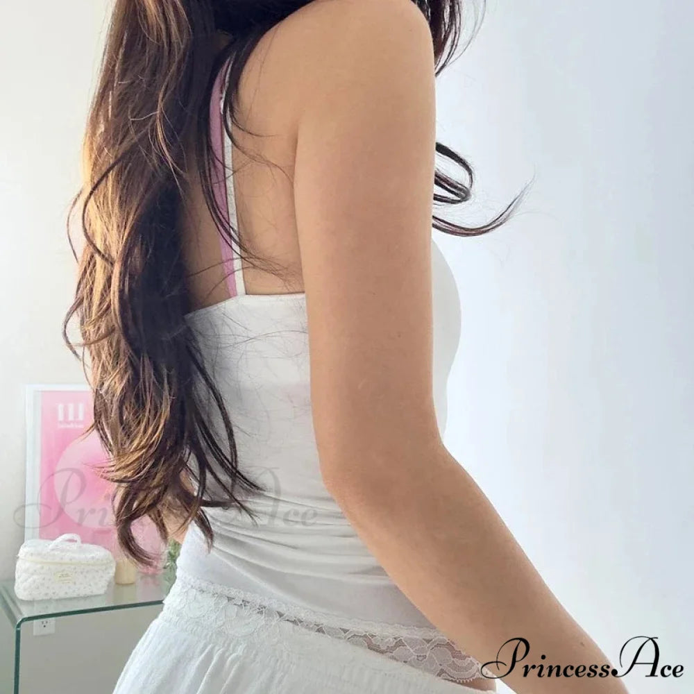 Rosettes Ribbon Lace Camisole Trim Fit Crop Top croptop-250126