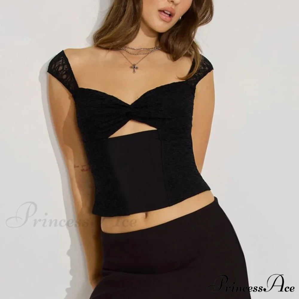 Rotate Front Lace Blossom Crop Top black / S croptop-250223