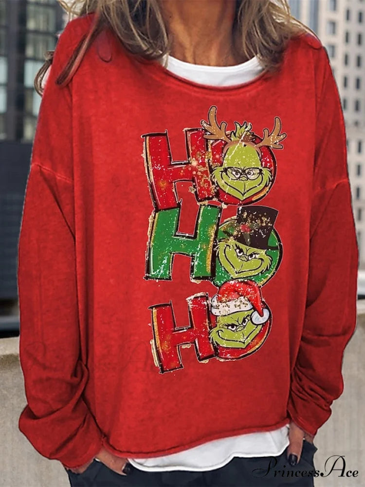 Round Long Sweatshirt Graphic Loose Yellow Pullover Christmas Women’s Neck Black Red Streetwear Fit Sleeve Dark Green