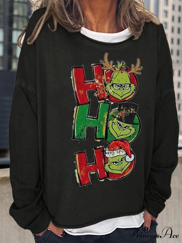 Round Long Sweatshirt Graphic Loose Yellow Pullover Christmas Women’s Neck Black Red Streetwear Fit Sleeve Green / With