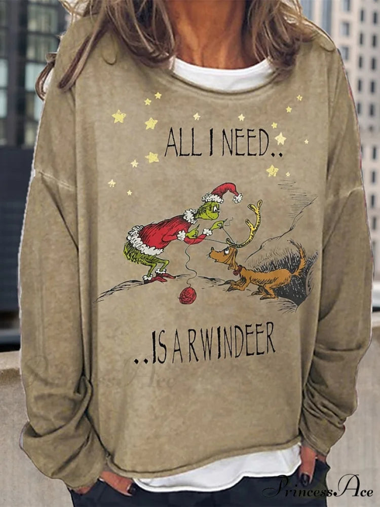 Round Long Sweatshirt Graphic Loose Yellow Pullover Christmas Women’s Neck Black Red Streetwear Fit Sleeve Yellow