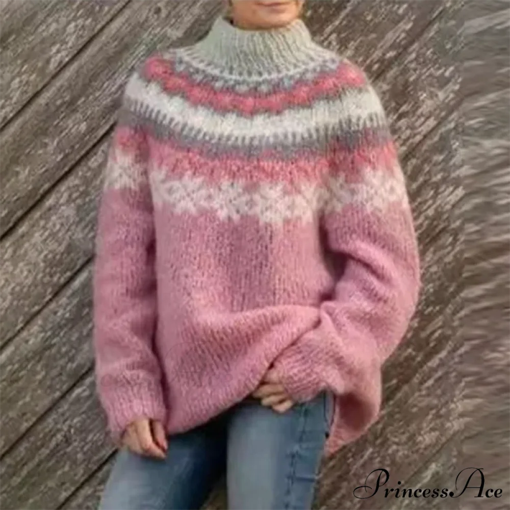 Round Neck Casual Cozy Comfortable Loose Long Sleeve Stylish Autumnal Sweater PINK / S