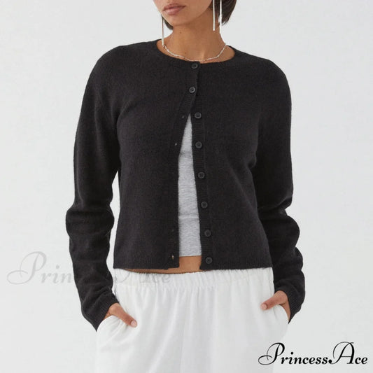 Round-neck Cropped Button Knitted Cardigan black / S cardigans-241228