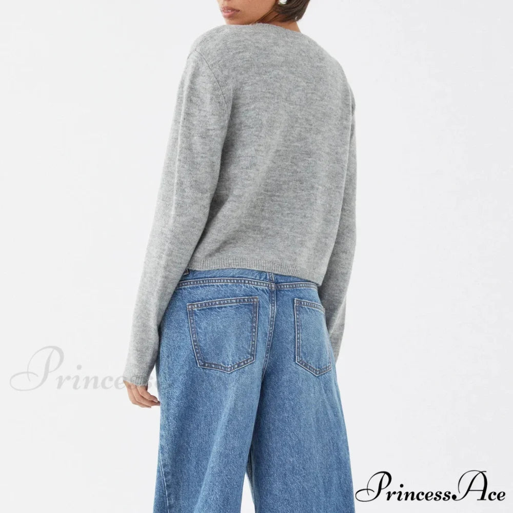 Round-neck Cropped Button Knitted Cardigan bluegrey / S cardigans-241228