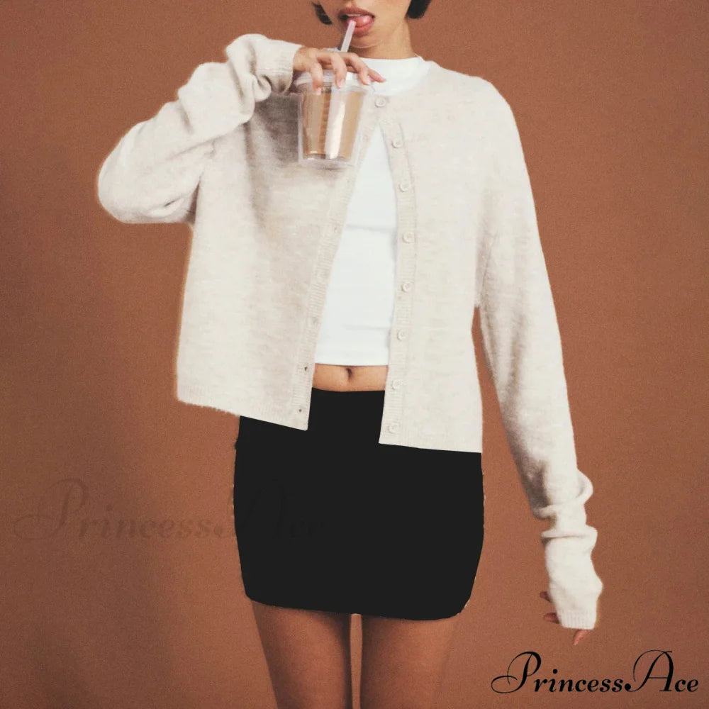 Round-neck Cropped Button Knitted Cardigan white / S cardigans-241228