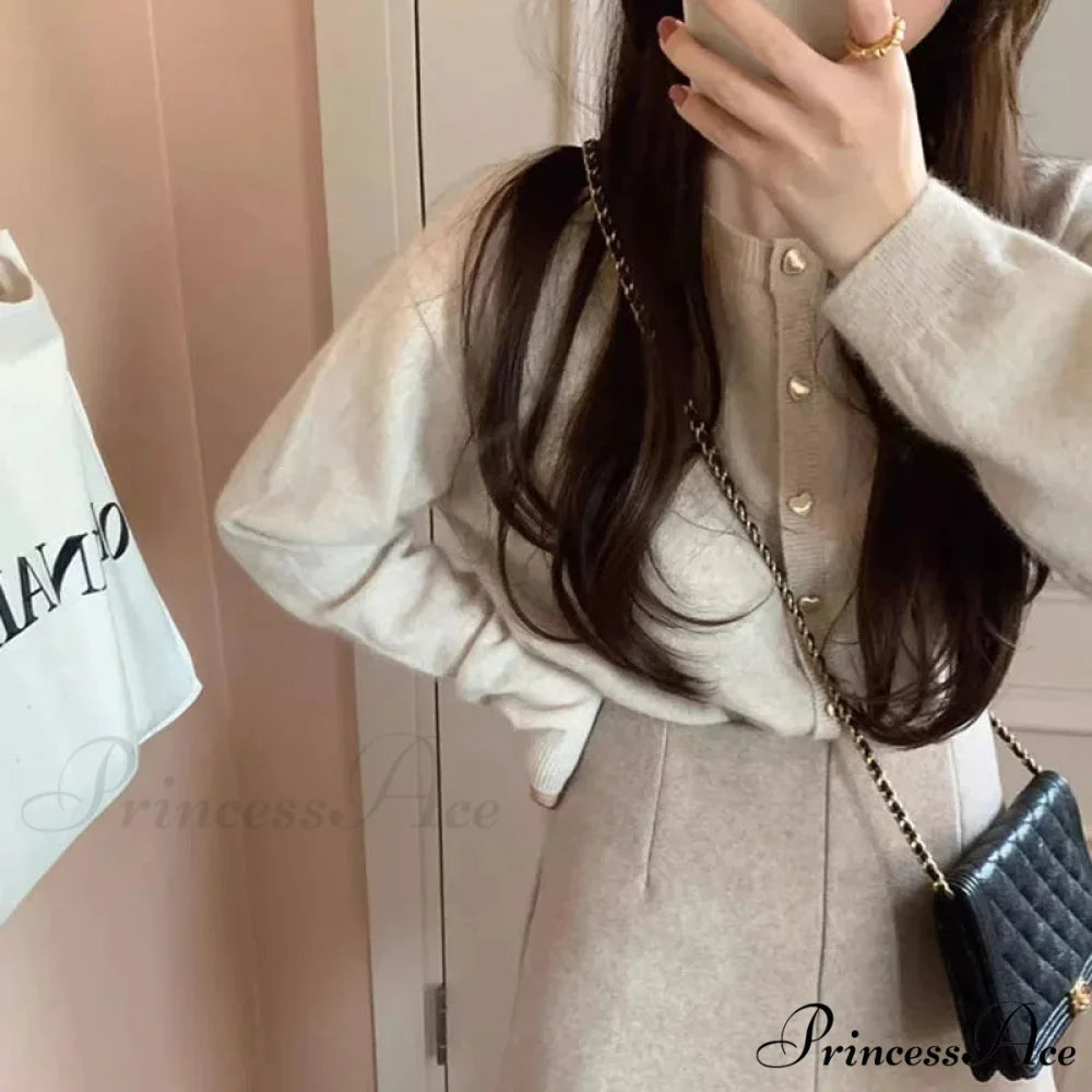 Round-neck Extended Sleeve Informal Cardigan APRICOT / One Size cardigans-241228