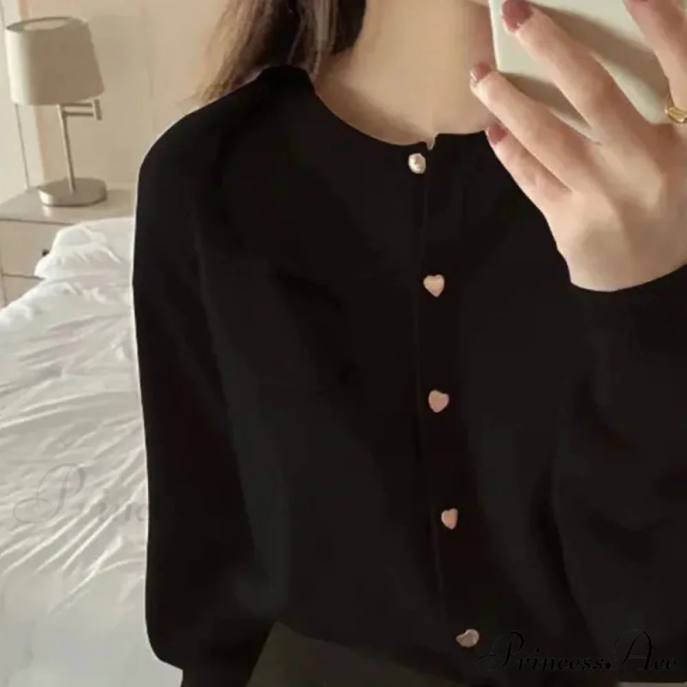 Round-neck Extended Sleeve Informal Cardigan Black / One Size cardigans-241228