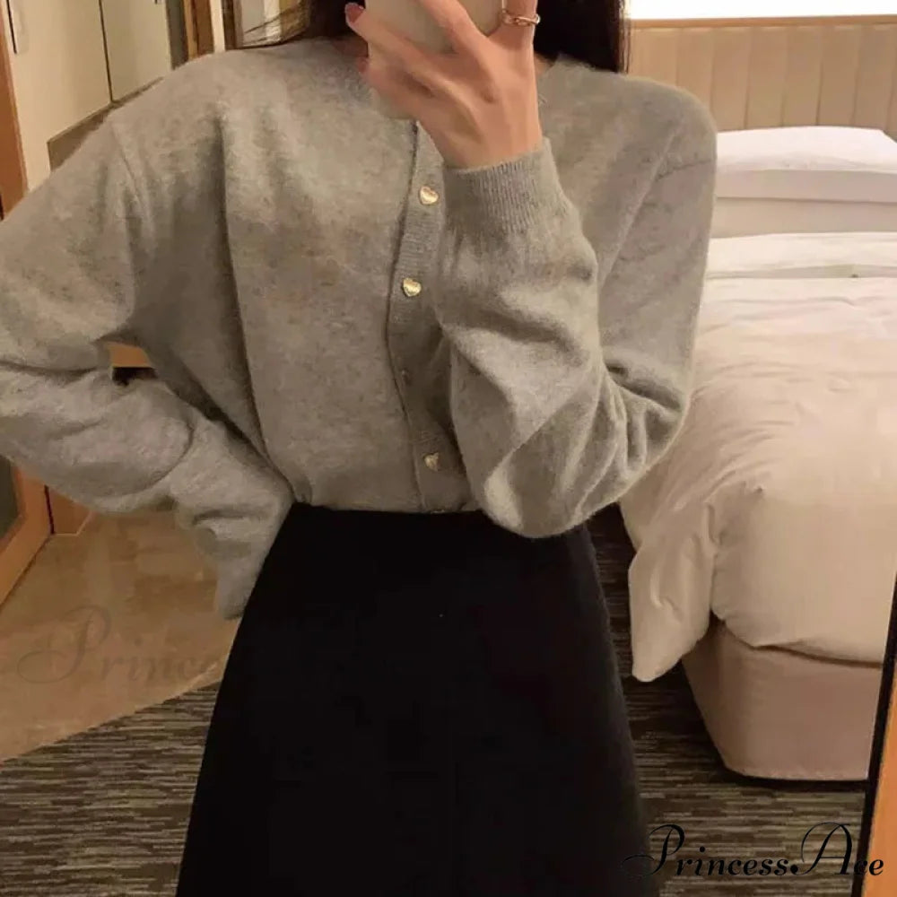 Round-neck Extended Sleeve Informal Cardigan GRAY / One Size cardigans-241228