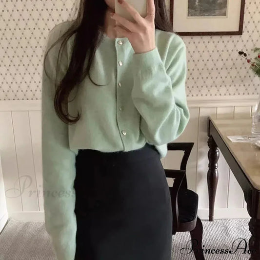 Round-neck Extended Sleeve Informal Cardigan Green / One Size cardigans-241228