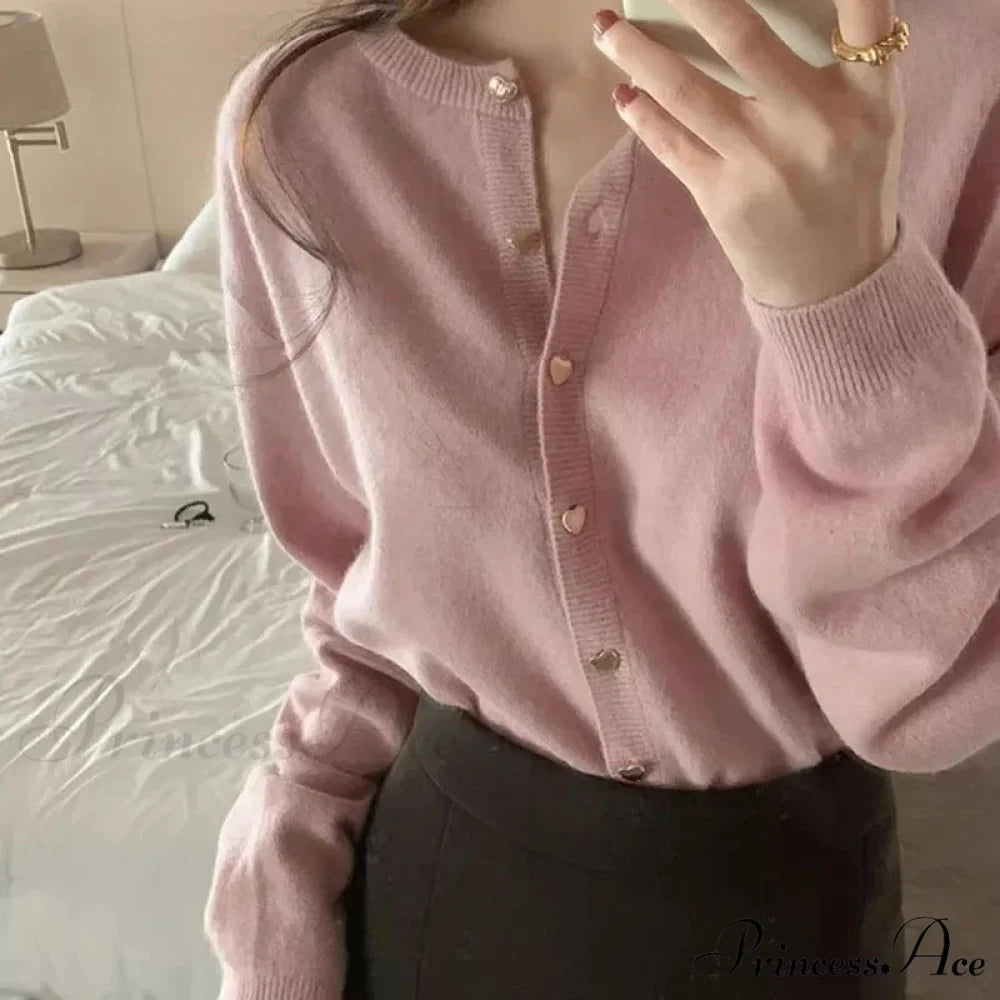 Round-neck Extended Sleeve Informal Cardigan Pink / One Size cardigans-241228