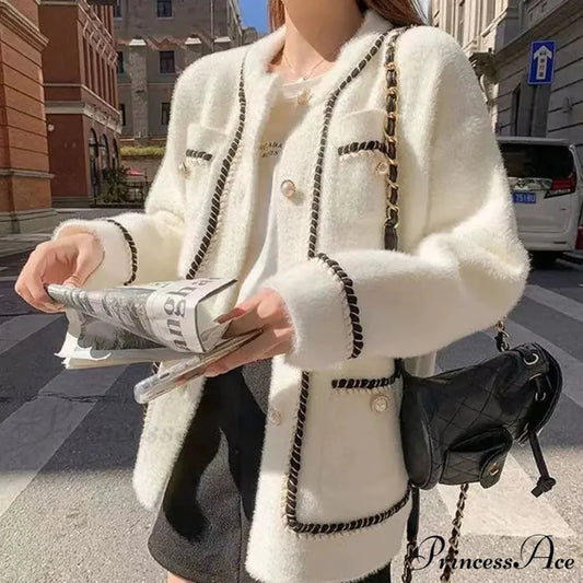 Round-Neck Monochrome Workplace Knit Cardigan WHITE / M cardigans-241228