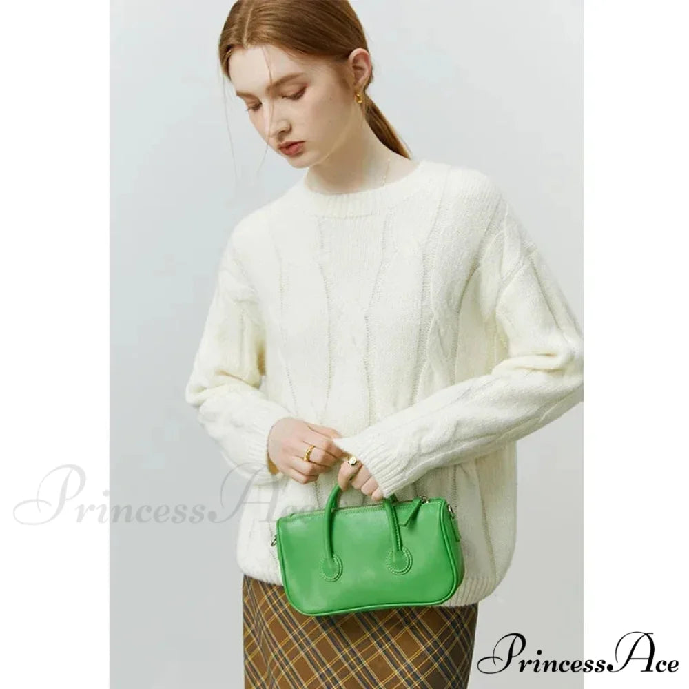 Round Neck Twisted Mohair Casual Solid Full Sleeve Christmas Sweater Beige / XS