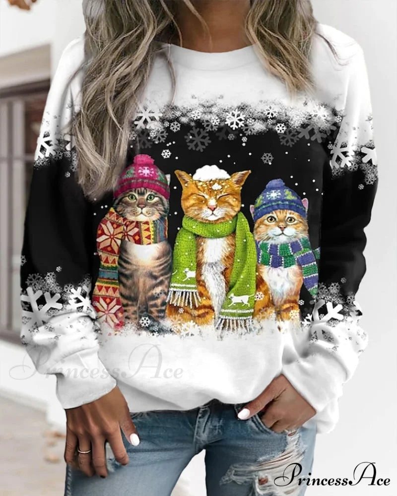 Round neck with cat sweatshirt print